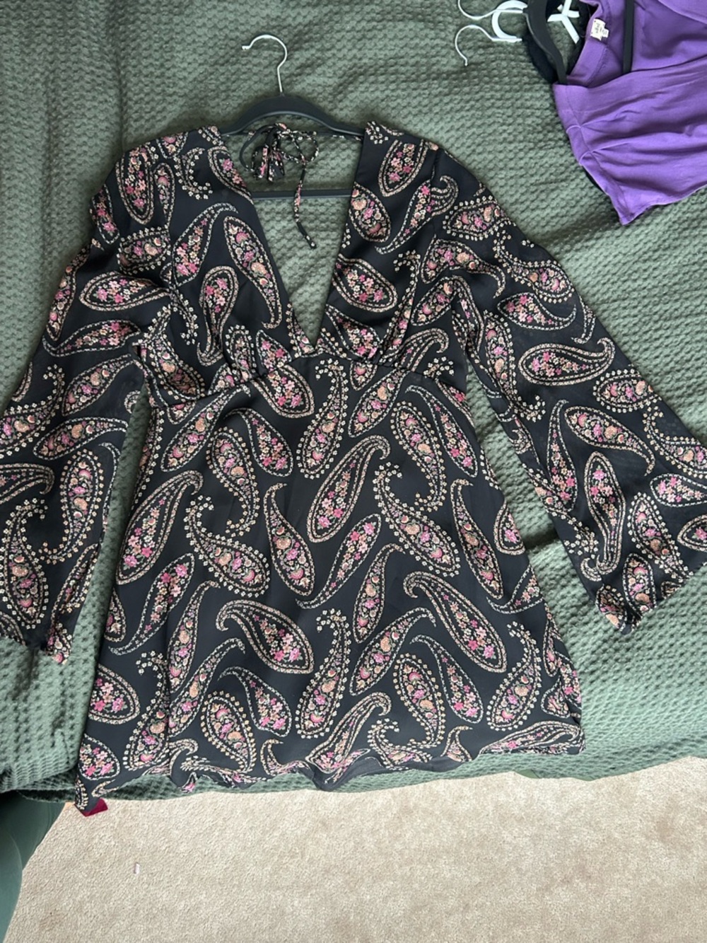 Forever 21 Black Paisley Mini Dress with Pink Floral Accents